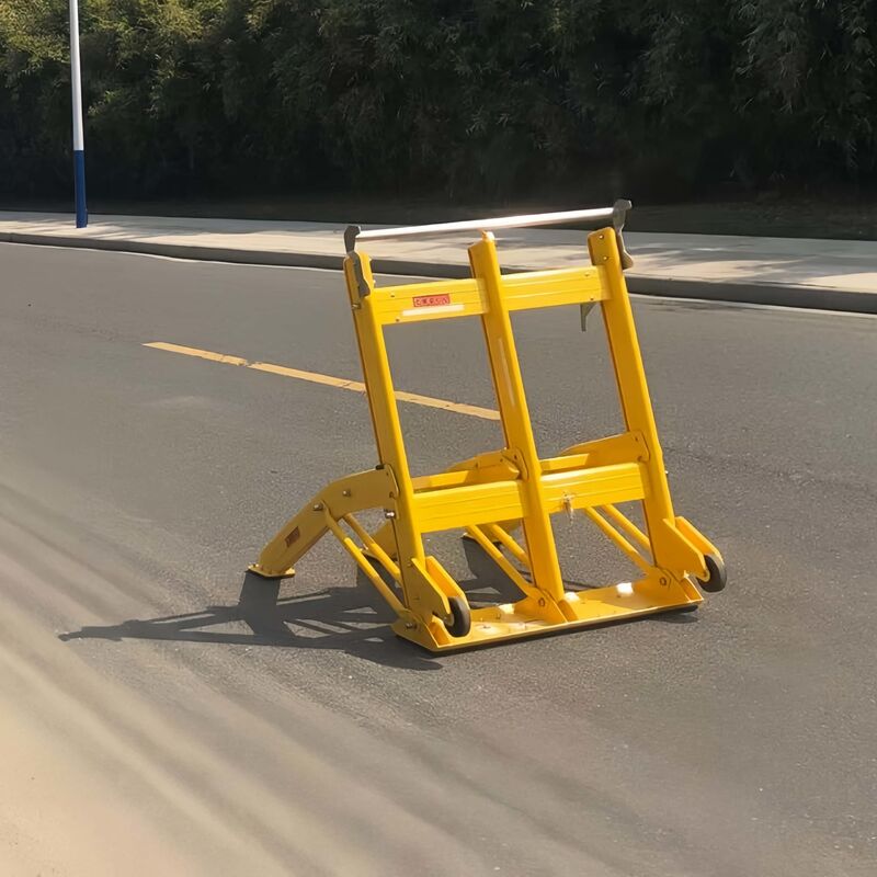 Elektrostatisch Sprühende Gelbe Faltbare Aluminium Mobile Fahrzeugabsperrung mit Rädern für Verkehrssicherheit